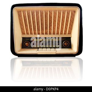 Old retro radio isolated on white. Stock Photo