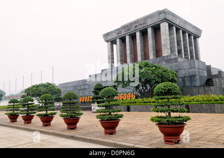 HANOI, Vietnam - The Ho Chi Minh Mausoleum from a 45 degree side angle. A large memorial in downtown Hanoi surrounded by Ba Dinh Square, the Ho Chi Minh Mausoleum houses the embalmed body of former Vietnamese leader and founding president Ho Chi Minh. Stock Photo