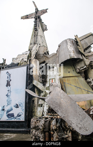 HANOI, Vietnam — The wreckage of an American B-52 bomber on display at the Vietnam Military History Museum. The museum was opened on July 17, 1956, two years after the victory over the French at Dien Bien Phu. It is also known as the Army Museum (the Vietnamese had little in the way of naval or air forces at the time) and is located in central Hanoi in the Ba Dinh District near the Lenin Monument in Lenin Park and not far from the Ho Chi Minh Mausoleum. Stock Photo