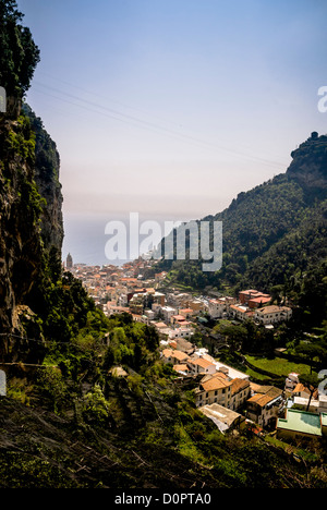 Panoramic view of Amalfi from a high angle,  Amalfi, Amalfi Coast, Province of Salerno, Campania, Italy, Europe Stock Photo