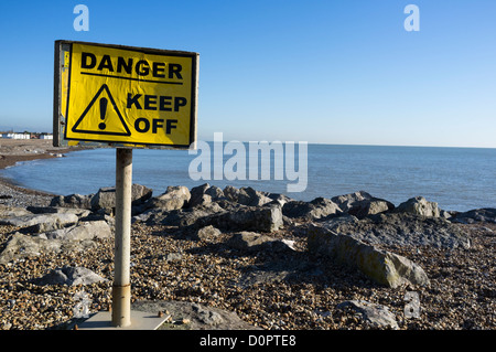 Danger Keep Off sign on the Seafront, Worthing. Picture by Julie Edwards Stock Photo