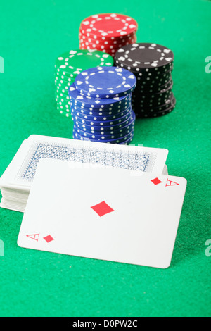 Card deck with ace and chips Stock Photo
