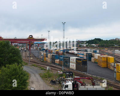 Alnabru goods terminal, Oslo Norway euro size containers stored for rail transportation Stock Photo