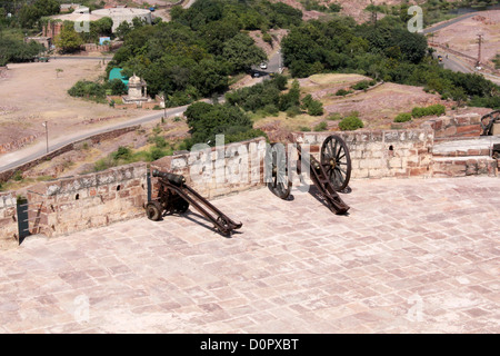 Medieval cannons,  artillery used by rajpuths for defence.Mehrangarh fort Jodhpur Rajasthan india Stock Photo