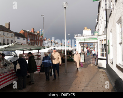 Outside the Golden Lion Hotel during the twice weekly Market Day in Northallerton North Yorkshire UK Stock Photo