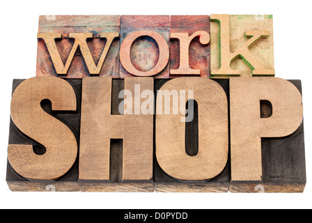 workshop - isolated word in vintage letterpress wood type printing blocks Stock Photo