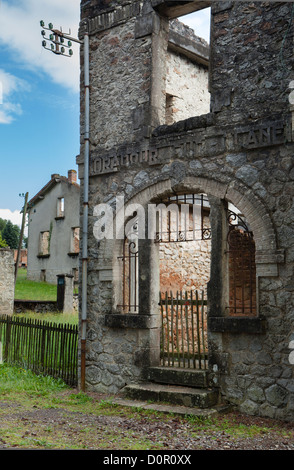 the ruins of the Nazi atrocity of 10th June 1944 at Oradour sur Glane, the Limousin, France Stock Photo