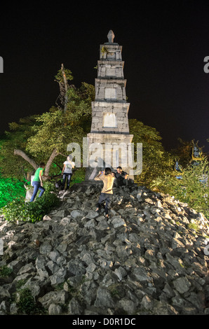 HANOI, Vietnam - A commemorative tower and shrine, known as Cua Hang Cap Tui Hq, on a mount of stone next to Hoan Kiem Lake in Hanoi, Vietnam. Stock Photo