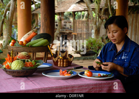 Fruits, vegetable, carving, Nong Lha, Guest House, Khum Lanna, Village, Kearn Pak, district, Phrao, Chiang Mai, Thailand, Asia Stock Photo