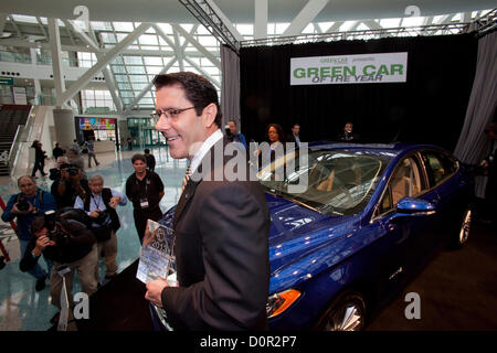 Los Angeles, USA. 29th November 2012. David Mondragon, Ford general marketing manager. The all-new 2013 Ford Fusion has been named Green Car Journal's 2013 Green Car of the Year¨ at the LA Auto Show. The Fusion emerged on top of an exceptional field of finalists including the 2013 Dodge Dart Aero, Ford C-MAX, Mazda CX-5 SKYACTIV and the Toyota Prius c. Credit:  Ambient Images Inc. / Alamy Live News Stock Photo