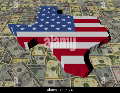 Texas Map flag on American dollars illustration Stock Photo