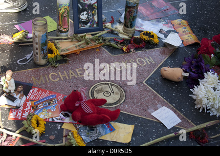 Tributes left on Michael Jackson's star on the Hollywood Walk of Fame after his death in 2009, Los Angeles, CA Stock Photo