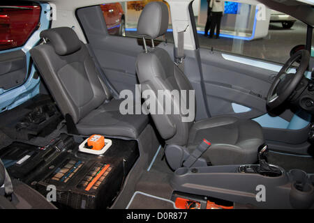 Cutaway of the 2013 Chevy Spark EV. New 2013 Electric and Hybrid Green cars are featured at the Los Angeles Auto show on November 29, 2012. Los Angeles Convention Center, California, USA Stock Photo