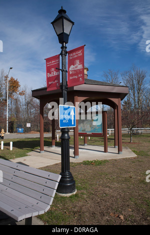 visitors to the Massachusetts Visitor Center in Lancaster, Massachusetts will find a place to picnic, relax and view a map. Stock Photo