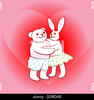 bunny and teddy bear in love Stock Photo