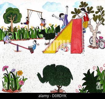 kids playing in the park vector illustration Stock Photo - Alamy