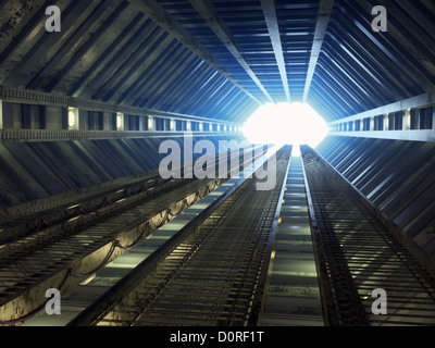 Sci-fi corridor leading to light Stock Photo