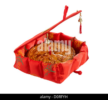 moon cake in the pretty gift box for Chinese new year festival Stock Photo