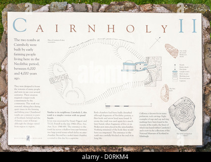 Scotland, Creetown vacinity, Cairn Holy II, Neolithic chambered burial cairn, information sign Stock Photo