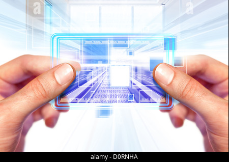 computer background with laptop technologies of the future Stock Photo