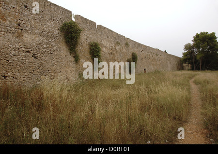 Greece. Pylos. Fortress of Niokastro. Started being built from the Ottomans in 1573. Wall. Stock Photo