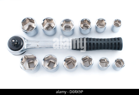 Set of chrome plated wrenches Stock Photo