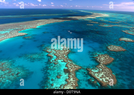 Hardy Reef Great Barrier Reef nature helicopter Queensland Australia flight Whitsunday Islands reef from above flight Stock Photo