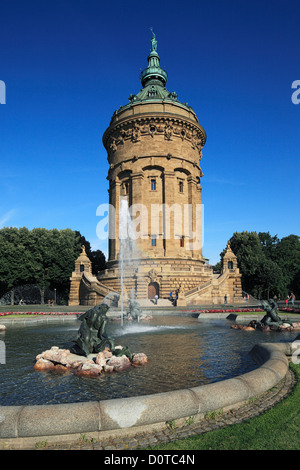 Germany, Mannheim, Rhine, Neckar, Rhine Neckar area, Baden-Wurttemberg, Mannheimer water tower, Gustav Halmhuber, monumental str Stock Photo