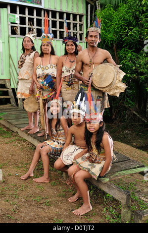 Natives, Indians, Amazon Indian Tribe, indiginous, Ticuna, Indian Village, Macedonia, Amazon, River, Puerto Narino, Colombia, So Stock Photo