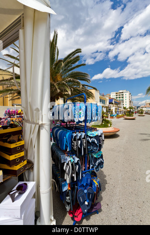 Sale of Sandals on a Market in Viareggio in Tuscany, Italy Stock Photo