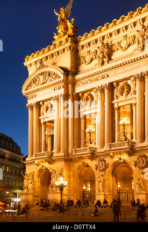 Twilight at Palais Garnier - the Opera House, Paris France Stock Photo