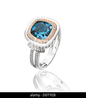 Greatest gift the blue sapphire diamond ring Stock Photo