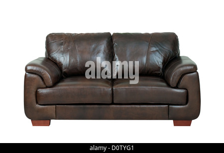 luxurious of the dark brown leather sofa bench isolated on white Stock Photo