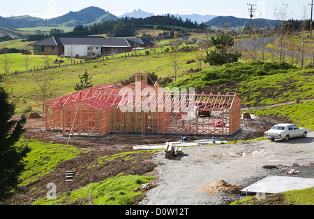 A new timber framed house being built at Mangawhai, Northland, North Island, New Zealand Stock Photo
