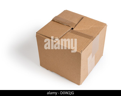 battered cartboard box isolated on white background Stock Photo
