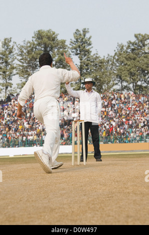 Cricket bowler appealing for a wicket Stock Photo