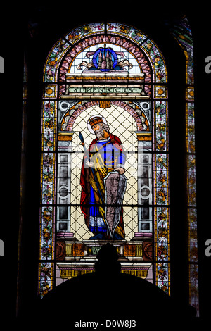 Saint Henricus on stained glass window in the St Stephen Basilica in Budapest, Hungary. Stock Photo