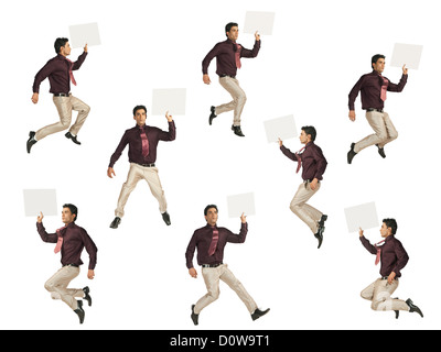 Multiple image of a businessman holding a blank placard Stock Photo