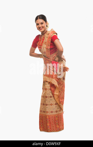 Portrait of a woman dancing on Bihu festival Stock Photo