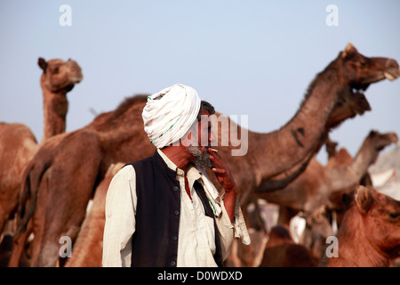 Indian men during Pushkar Camel Fair, India Stock Photo
