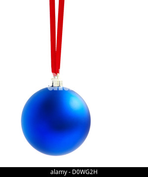 Christmas ball hanging with ribbons on white background Stock Photo - Alamy