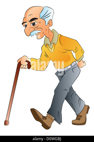 drawing elderly man walking stick cane Stock Vector Art & Illustration ...