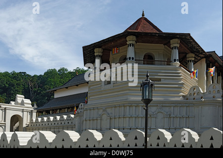 Tower in the Temple of the Tooth Relic, a Buddhist temple in the city of Kandy, Sri Lanka. Stock Photo