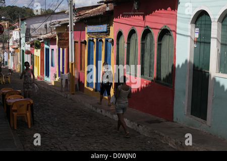 Children play in streets of Lençóis, Bahia Brazil, 2012.  The town serves Chapada Diamantina, national park Stock Photo