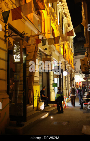 Bucharest, Romania, a narrow street in the old town Lipscani (district Leipzig) Stock Photo