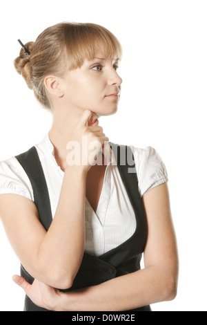 Young caucasian woman looking sideways Stock Photo