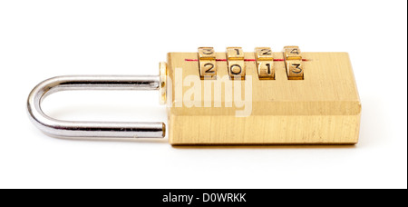 Open Combination Padlock, isolated on white background Stock Photo