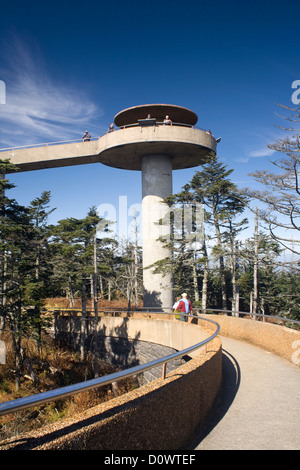 Observation tower of Clingmans Dome along the Appalachian trail on the North Carolina Tennessee border in Great Smoky Mountains. Stock Photo