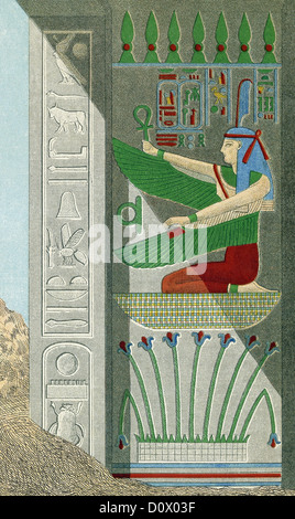 Ma'at, the Egyptian goddess of mourning, carries in her hand the ankh, symbol of life in this relief from Tomb KV 5. Stock Photo