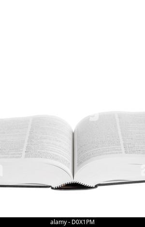 Large book open against white background. Stock Photo